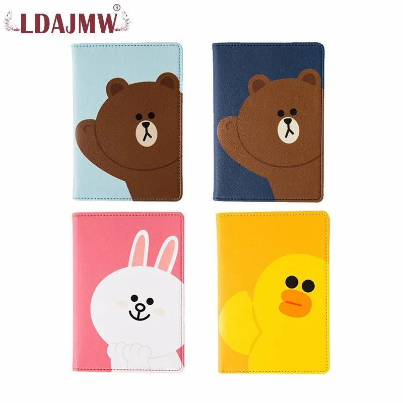 

LDAJMW Fashion PU Leather Passport Covers Women Brown Bear High Quality Travel Accessories Ticket Passport Holder Card Holder