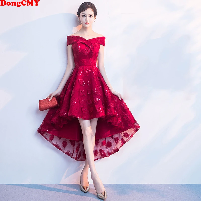 DongCMY 2023 nuevos vestidos de dama de honor rojo vino elegante novia  vestido de fiesta alto/bajo vestido elegante|Vestidos para dama de honor| -  AliExpress