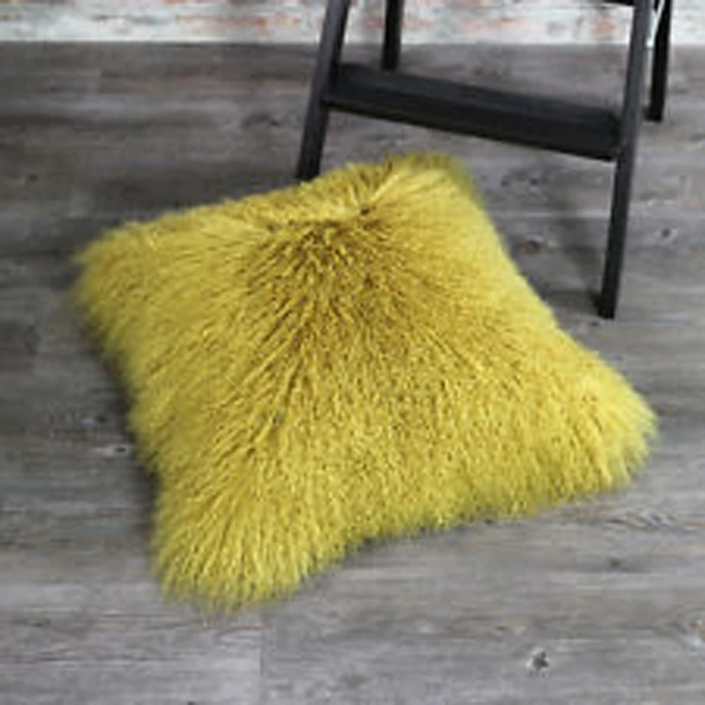 Yellow Mongolian Lamb Fur Pillow Cover Decorative Pillows