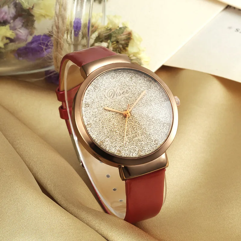

New Fashion Women Watches Leather Stainless Steel Casual Watch Luxury Waterproof Quartz Crystal Wristwatch Relogio Red