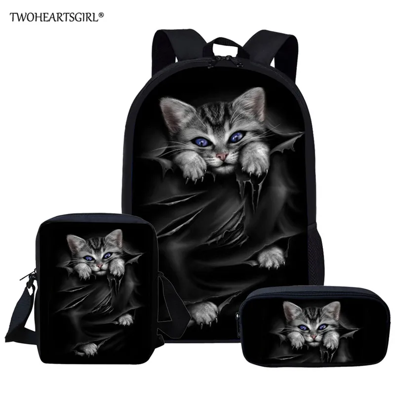 Школьные портфели twoheart sgirl с рисунком черного кота для детей школьные ранцы