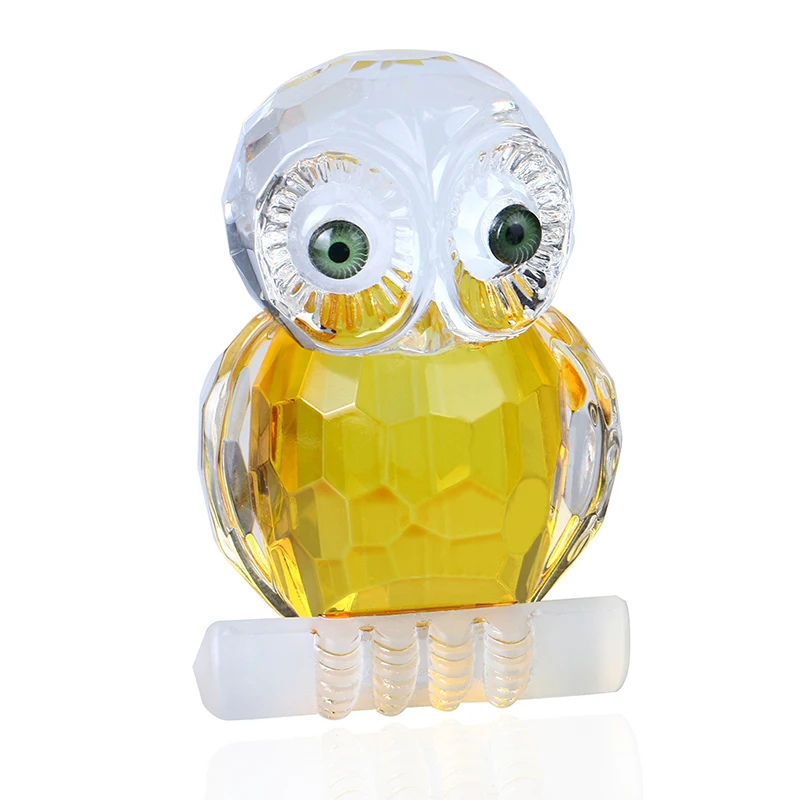 

H&D Yellow Mini Crystal Owl Figurine Collection Paperweight Table Centerpiece Ornament