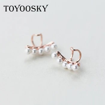 

TOYOOSKY 925 Sterling Silver Shell Pearls Ear Cuff Clip On Earrings For Women Fashion Girl Without Piercing Earings Jewelry