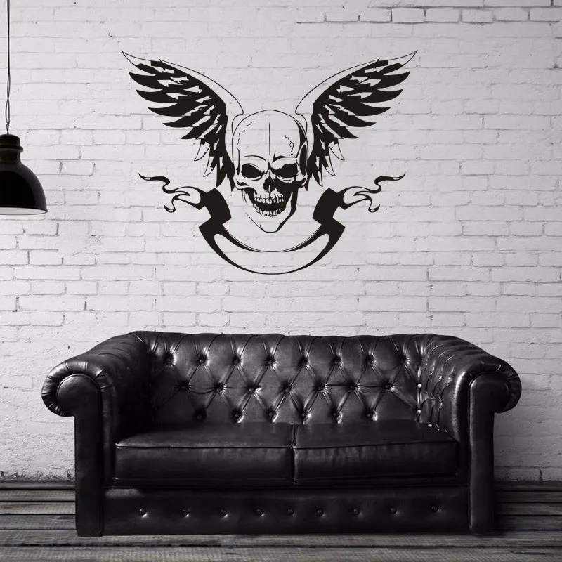 DCTAL Skull Halloween Wings Sticker Punk Death Decal Devil Name Car Art Wall Decals Parede Decor Mural