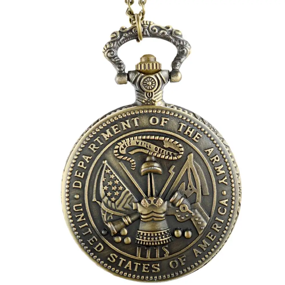 Классический Винтаж бронза армии США кварцевые карманные часы с цепочкой Ретро для мужчин женщин ожерелье в стиле панк с подвеской подарок
