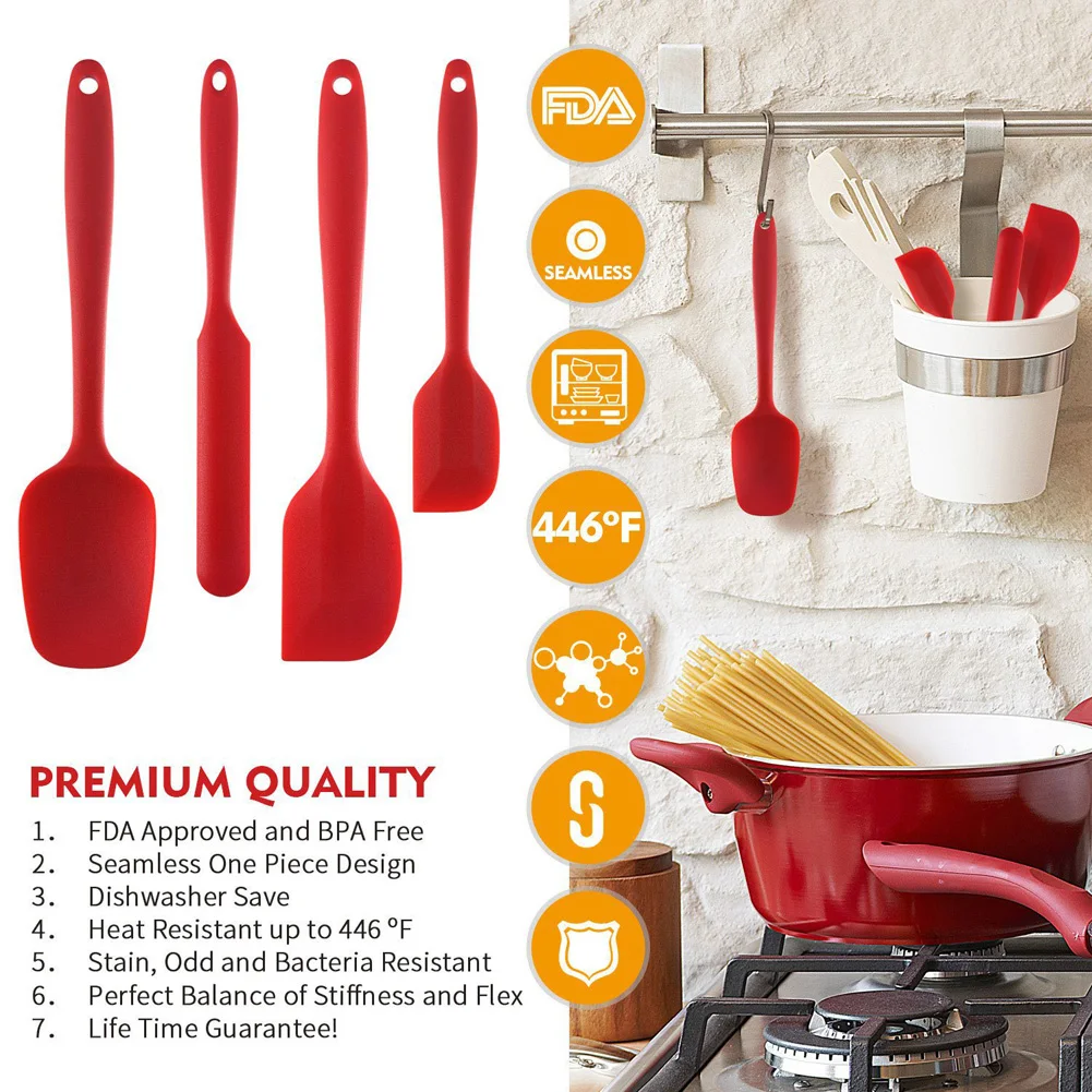 Pokich 4Pc Silicone Spatula Set Heat Resistant Cake Cream Butter Spatulas Mixing Batter Scraper Non-Stick Baking Cooking Tools