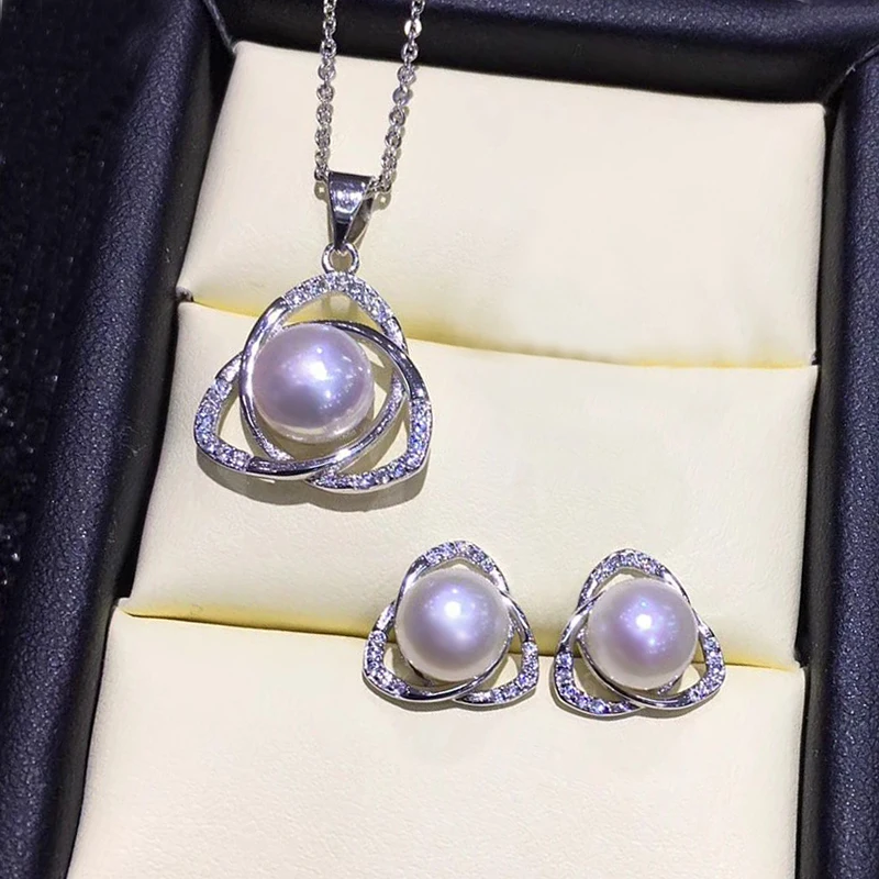 FENASY Ювелирные наборы из жемчуга, натуральная цепочка с жемчужным кулоном, ожерелье из стерлингового серебра 925 пробы, серьги-гвоздики для женщин, вечерние 8-9 мм бусины