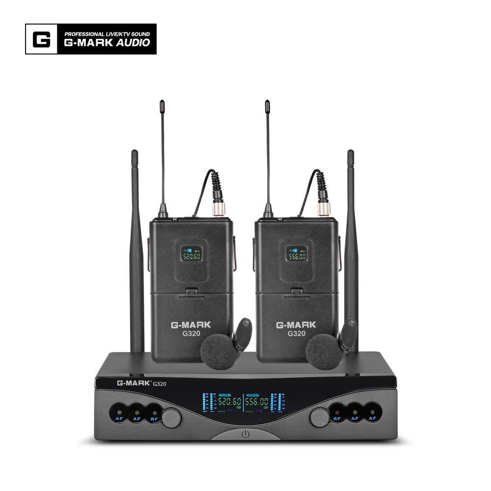 G-MARK مكبر صوت لا سلكي ذو تردد فوق العالي نظام G320 بعيدة المدى مزدوج قناة 2 يده ميكروفون الارسال المهنية الكاريوكي أعلى جودة