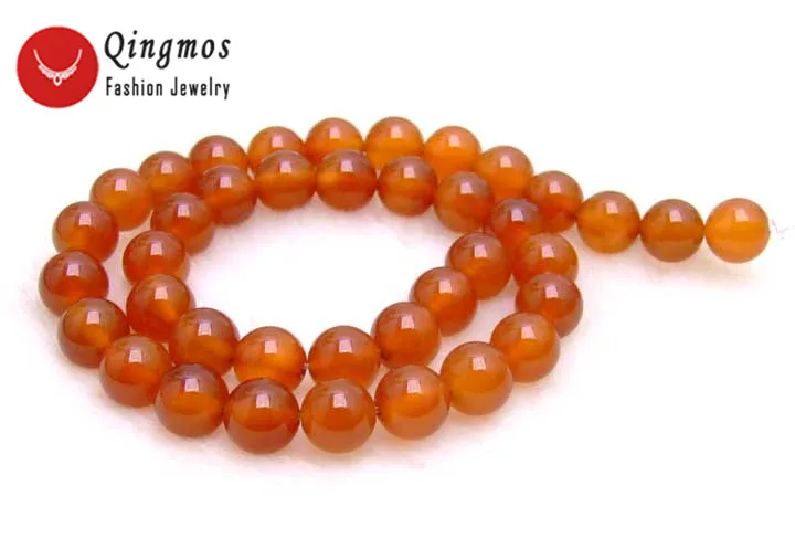 

Qingmos 8mm Round Red Natural Agates Beads for Jewelry Making loose Strand 15" Beadwork-los220