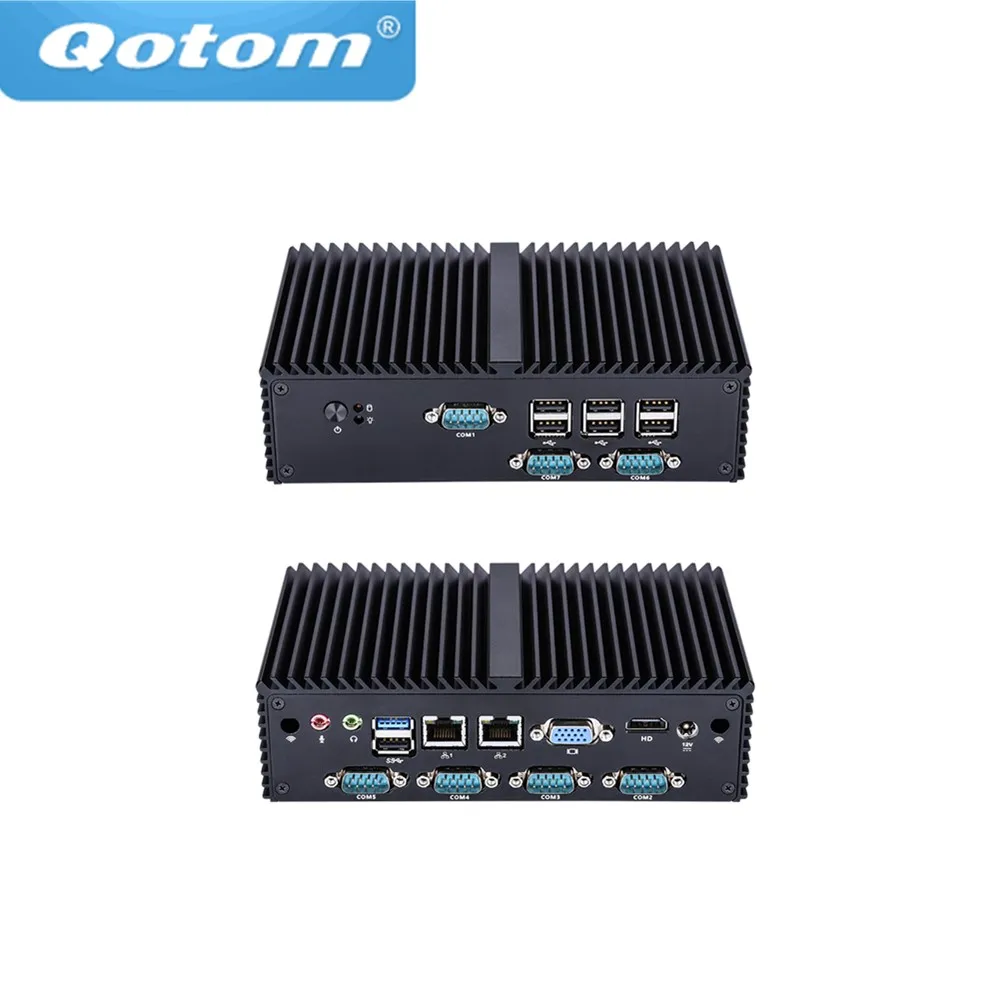 Qotom mini PC Qotom-Q190X 7 RS232 dual Lan 8 USB celeron J1900 quad core Безвентиляторный X86 POS киоск IPC компьютер