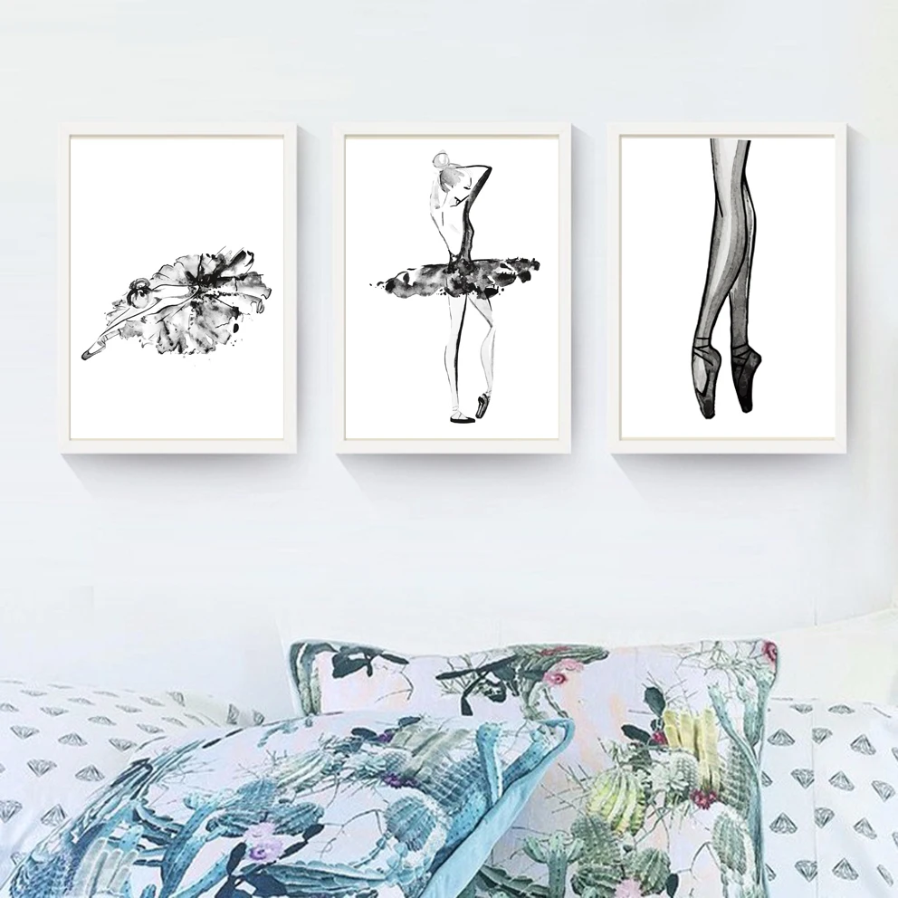 Абстрактная портретная танцующая девушка акварельная картина на холсте черная