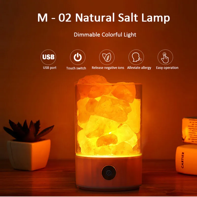 Natural Salt Rock Crystal Lamp Health Colorful Touch LED Atmosphere