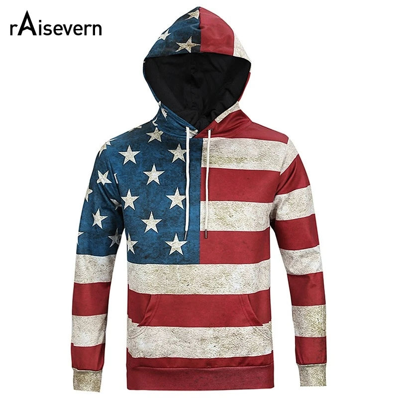 

New Fashion North America Style 3D Hoodies Men Women Hooded Sweatshirts USA Flag Stars & Stripes Print Hoody Tops Plus Size 3XL