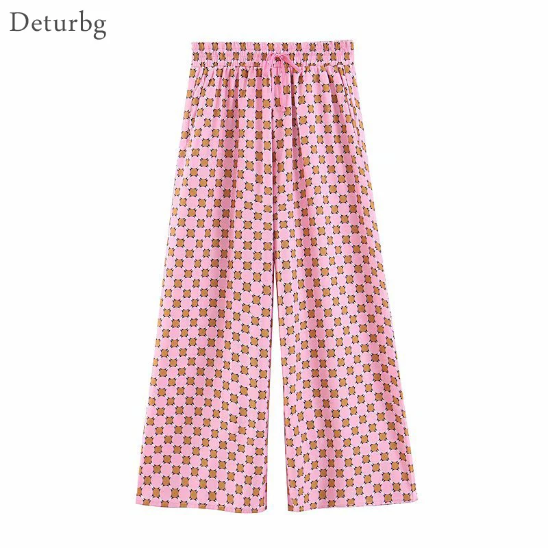 

Women Casual Pink High Waist Plaid Pants Female Drawstring Trousers Streetwear Ladies Loose Wide Leg Pants 2019 Autumn NEW PA70