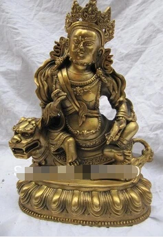 

free shipping Chinese buddhism pure brass copper foo dog Vaishravana Yellow Jambhala statue