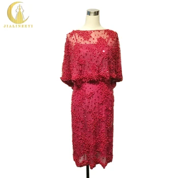 

Rhine Real Sample Image Two Pieces Burgundy Red Pearls Lace Crystal Knee Length Formal Sexy Party Prom Dresses