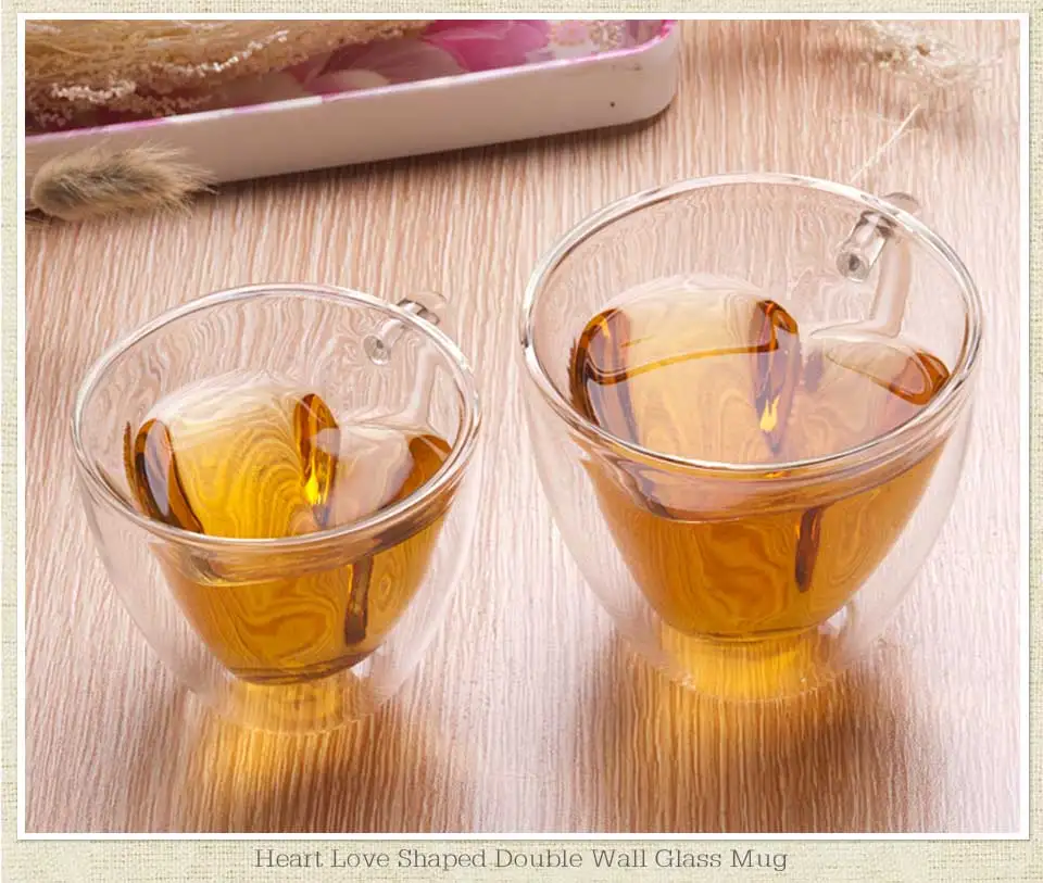 180ml240ml Heart Love Shaped Double Wall Glass Mug Resistant China Tea Mug Double Glass CoffeeTeaCuteTravel Cups And Mugs    (1)