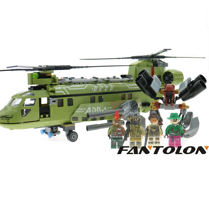 Heavy Bomber Building Block Sets Block Black Gold Military Series Helicopter Weapon Army Soldiers Bricks Children