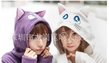 Anime Sailor Moon Hoodie Cosplay Daily Outwear Cartoon Casual Luna Cat Ears Hooded Coat Women Zipper Sweatshirt Jacket neko atsume cat new cosplay daily hoodie girl lovely sweater winter cloak hoodie warm coat costume
