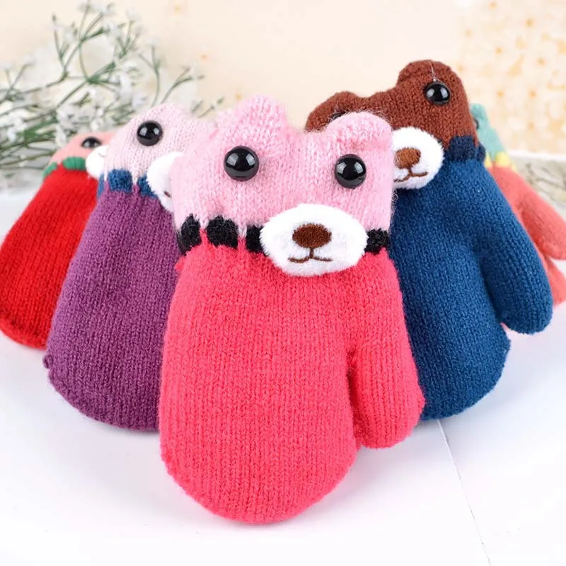 Bear Winter Baby Gloves Cartoon Warm Kids Mittens Knitted Cotton Baby Gloves For Girls Boys Crochet Mittens Baby Accessories (4)