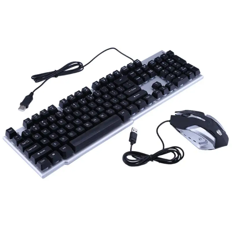 

High Quality New 1800 DPI Rainbow Color Backlit Ergonomic Metal Wired Gaming Keyboard+Mouse Set for Home Office Desktop Laptop