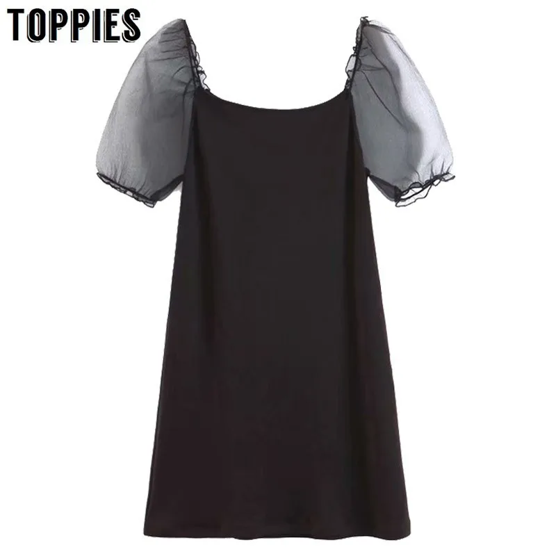 

2019 Black Puff Sleeve Gothic Party Dress Summer Sexy Square Collar Mini Dress Short Sleeve Vestidos