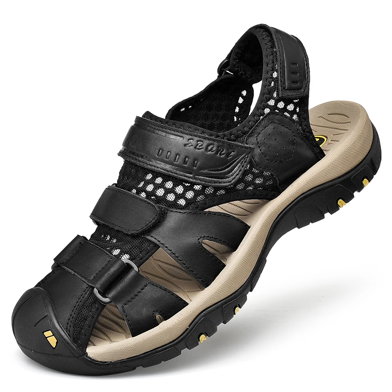 

mens leisure big size breathable cow leather sandals cover toe summer beach shoes zapatos de hombre outdoor mans sandalias male