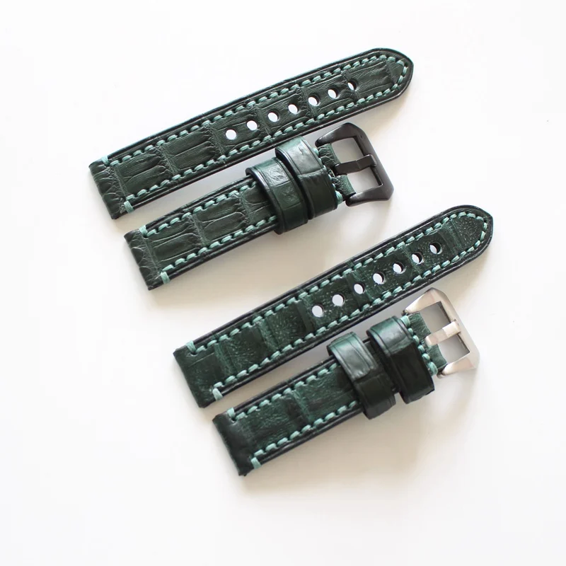 

Applicable to the water ghost handmade high quality crocodile leather strap 20MM green bone pattern bamboo knot leather strap