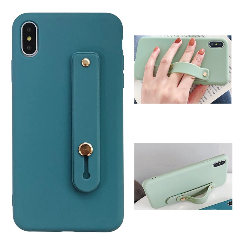 

For iPhone X XR XS Max Case Wrist Strap Hand Band Stand Soft Silicon Back Cover Candy Color Capa for iphone 6 6s 7 8 Plus Fundas