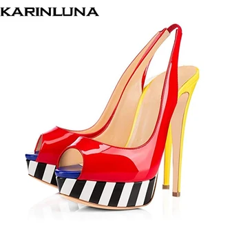 

Karinluna 2019 plus size 45 brand design summer party Shoes Woman sexy super high heels peep toe platform women pumps sandals