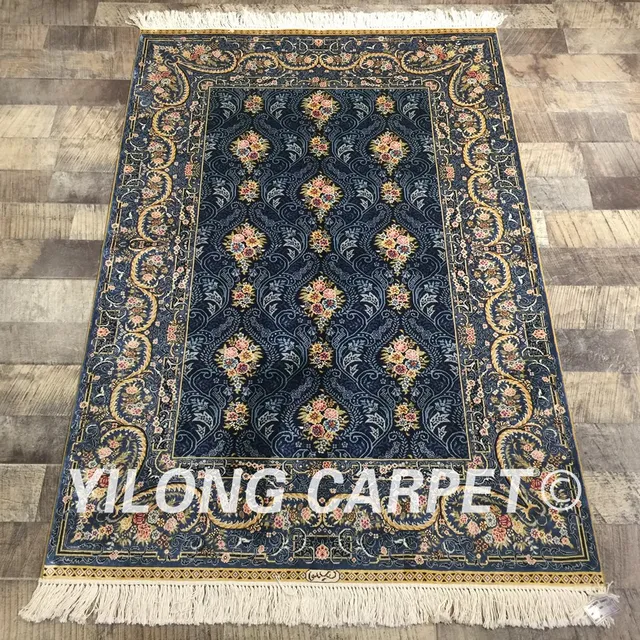 Yilong 3x4. tappeto di seta fatti a mano tappeti persiani blu ... Tappeto persiano blu