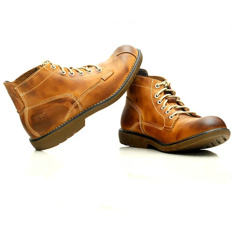 Мужские ботильоны из натуральной кожи высокого качества на шнуровке в стиле ретро; зимние рабочие ботинки с круглым носком; повседневные оксфорды; US 6-10