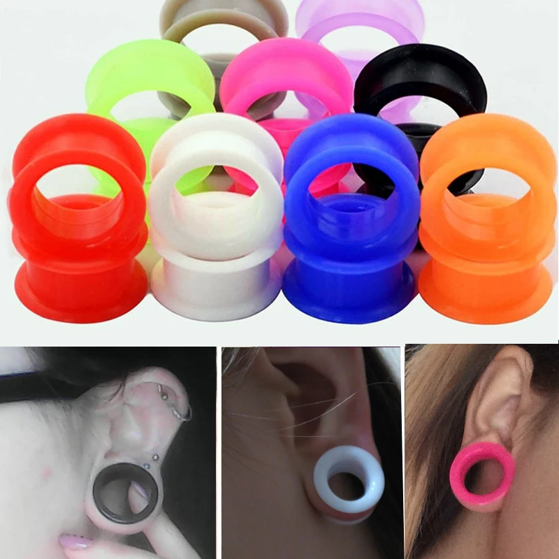 2 Pcs Silicone Ear Tunnel Plugs Flexible Soft Big Gauges Flesh Body