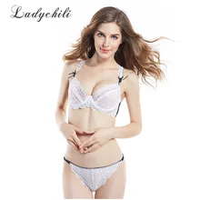Ladychili Для женщин интимные бюстгальтера пикантные прозрачные полный Кружево бюстгальтер и стринги бюстгальтера и краткий набор на косточках комплект нижнего белья n275x