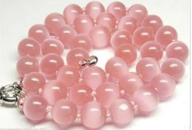 DYY 915 +++Pretty 10mm Pink Cat Eye Stone Opal Round Beads Gems Necklace 18 &quot | Украшения и аксессуары