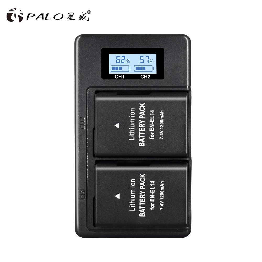 Palo 2 шт. EN-EL14 батарея для камеры+ ЖК-дисплей зарядное устройство USB двойное зарядное устройство для Nikon D3100 D3200 D5200 P7100 D и P серии
