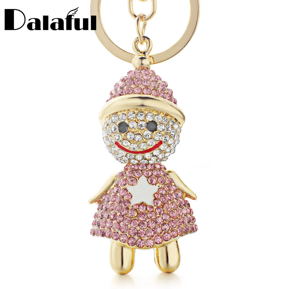 

Dalaful Lovely Smile Snowman Yeti Key Chains Rings Holder Crystal Star Lucky Gift Bag Pendant Keyrings KeyChains For Car K265