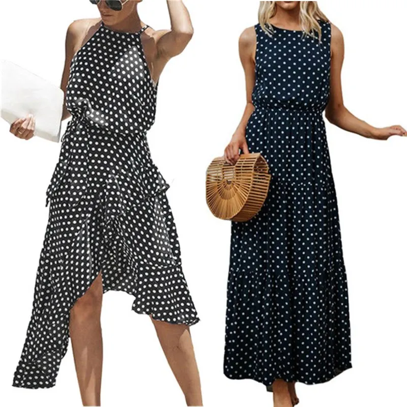 

Wuhaobo 2018 Vestidos O Neck Female Beach Casual Boho Tunic Beach Summer Maxi Dresses Polka Dot Off Shoulder Long Dress Women