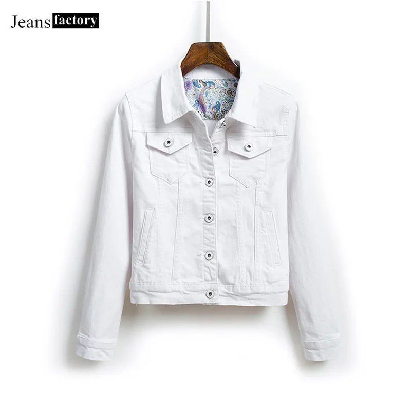 

White and Black Jackets Women Jeans Coats Fashion Casual Outerwear Female Bomber Short Denim Jackets Woman Long Sleeve Jacket