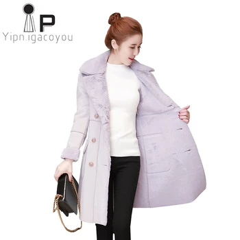 

Faux Lambswool Suede Coats Women 2020 Autumn Winter Faux Leather Jacket Female Casual Lamb Fur Warm Coat Plus size Long Overcoat