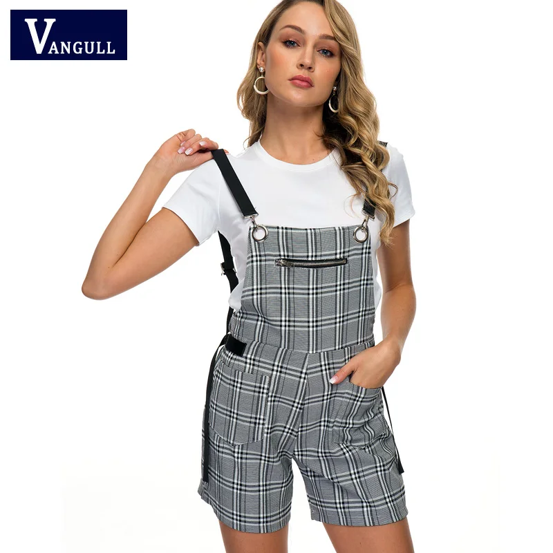 

Vangull 2019 New Style Summer Women Casual Romper Jumpsuit Shorts Backless Strap Overalls Female Lady Black White Plaid Playsuit