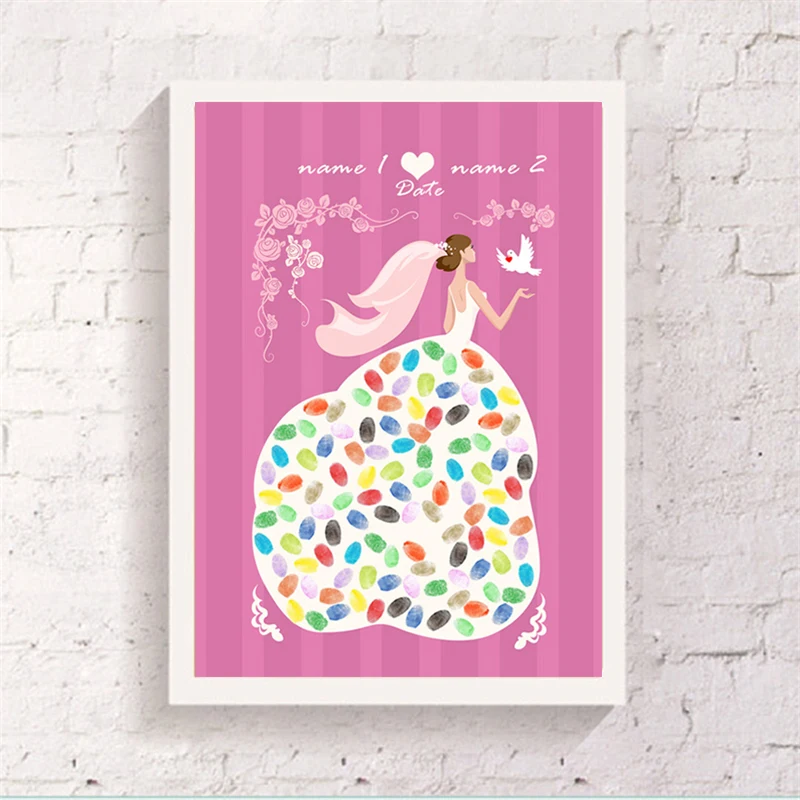

Waterproof Bridegroom Printed Finger Graffiti Guest Book With 2 Ink Pad Gift Canvas Customized Attendance Signature Art Painting