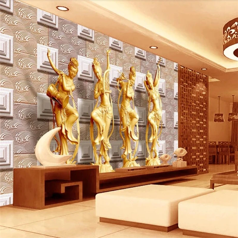 

beibehang Wallpaper mural custom living room bedroom 3D sculpture Dunhuang flying wallpaper background wall home decoration