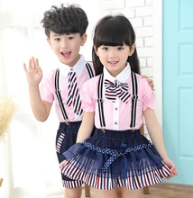 2016 new children’s clothes boys sets sets bow tie school performance sets for boys girls kids short sleeve+strap pants suits