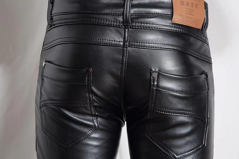 Pu Leather Trousers Men Skinny Leather Pants Fashion Designer Slim Fit Motorcycle Mens Faux Leather Pants Size 28-36 (10)