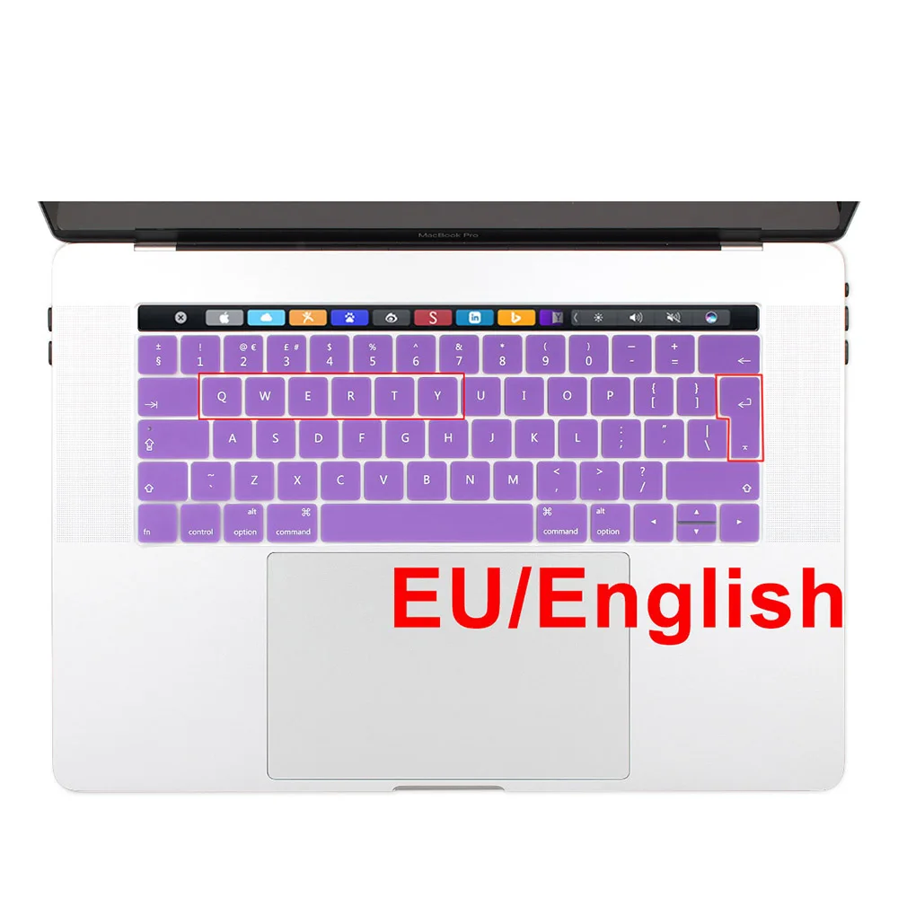 ЕС Евро Европейский символы английского языка клавиатура чехол для нового Macbook Pro 13 15 с сенсорной панелью A1706 A1707 клавиатура протектор - Цвет: purple