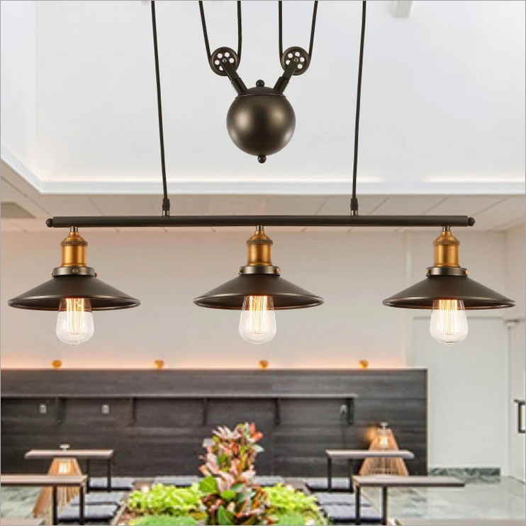 

Loft Vintage Retro Wrought Iron Black Chandelier Adjustable Pulley Industrial Lamps E27 Edison Pendant Lamp Home Light Fixtures