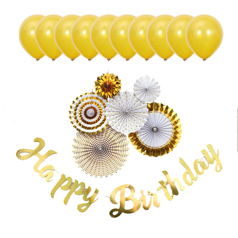 

Happy Birthday Diy Hanging Paper Fans Bunting Banner Gold Balloons for Party Decoration Garlands Baby Shower Cutting Dies