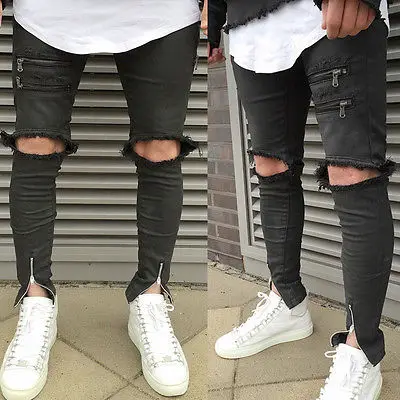 

men jean 2015 new autumn washed Knee Scratched hole jeans for men black casual slim fit ripped jeans men Pencil pants