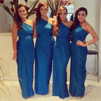 

2020 Cheap One Shoulder Bridesmaid Dress Navy Blue Chiffon Bridesmaid Dresses
